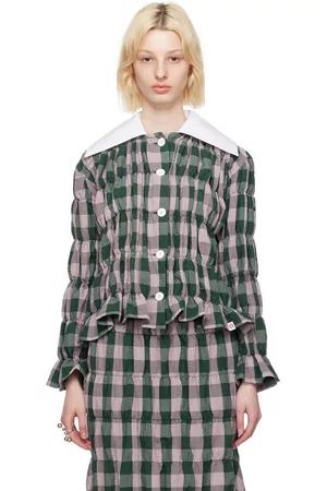 Charles Jeffrey Loverboy Women Sleeveless Shirts - Green & Pink Shirred Shirt