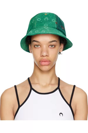 Marine Serre Women Hats - Green Moonogram Denim Bucket Hat