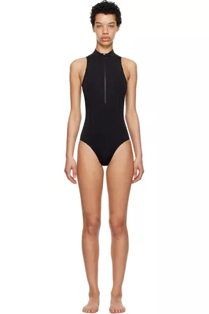 Y-3 Women Swimming Costumes - Black Zip One-Piece Swimsuit