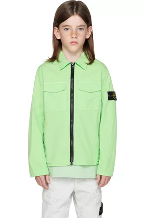 Stone Island Sleeveless Shirts - Kids Green Garment-Dyed Shirt
