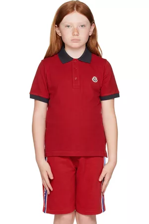 Moncler Long Sleeve Polo Shirts - Kids Red Placket Polo