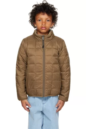 TAION Cropped Jackets - Kids Brown & Beige Reversible Down Jacket