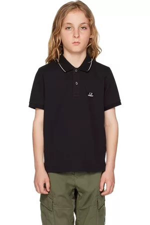 C.P. Company Long Sleeve Polo Shirts - Kids Black Embroidered Polo