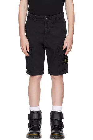 Stone Island Shorts - Kids Black Garment-Dyed Shorts