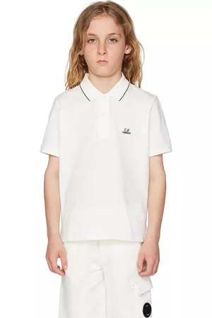 C.P. Company Long Sleeve Polo Shirts - Kids White Embroidered Polo
