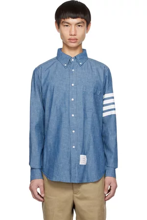 Thom Browne Men Sleeveless Shirts - Blue 4-Bar Shirt