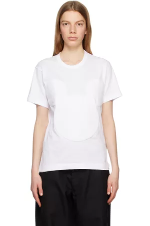 Comme des Garçons Women Long Sleeve Polo Shirts - White Graphic T-Shirt
