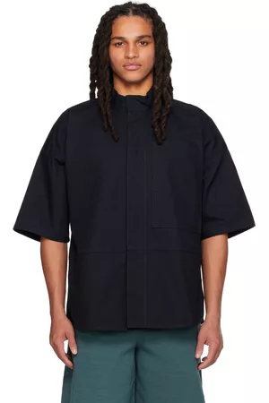 Jil Sander Men Sleeveless Shirts - Navy Paneled Shirt