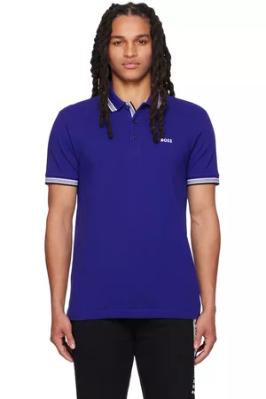 HUGO BOSS Men Long Sleeve Polo Shirts - Blue Embroidered Polo