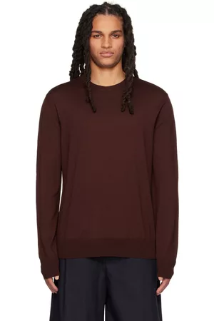 Jil Sander Men Sweaters - Burgundy Crewneck Sweater