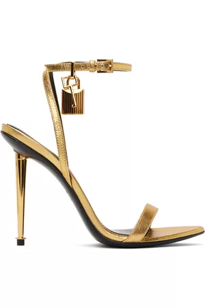 Tom Ford Women Sandals - Gold Padlock Pointy Naked Heeled Sandals