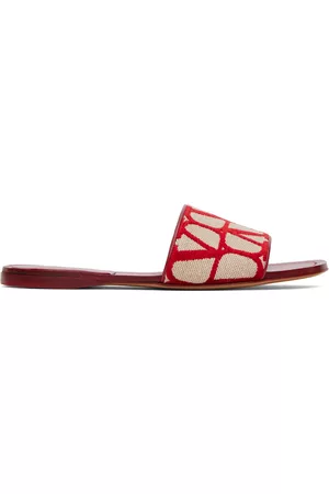 VALENTINO GARAVANI Women Flip Flops - Red & Beige Logo Slides
