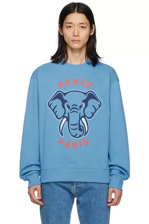 Kenzo Men Sweatshirts - Blue Paris Varsity Jungle Elephant Sweatshirt