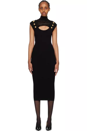 Balmain Women Midi Dresses - Black Cutout Midi Dress