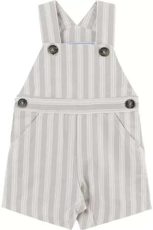 Tartine Et Chocolat Girls Dungarees - Baby Gray & White Striped Overalls