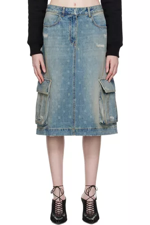 Givenchy Women Midi Skirts - Blue 4G Denim Midi Skirt