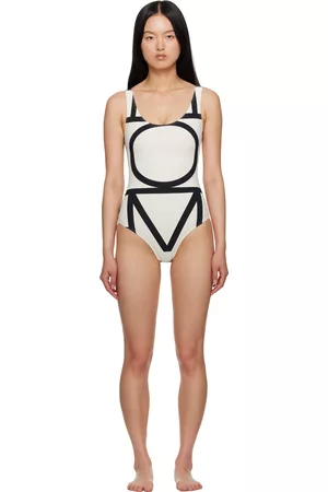 Totême Off-White & Black Monogram One-Piece Swimsuit