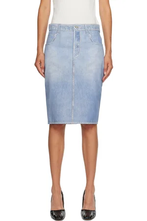 Bottega Veneta Blue Printed Leather Midi Skirt