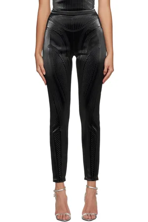 MUGLER Black Embossed Leggings