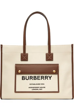 Burberry Off-White & Tan Medium Freya Tote