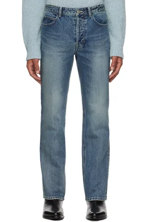 Solid Blue Straight-Leg Jeans