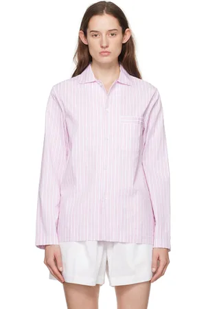 Tekla White & Pink Long Sleeve Pyjama Shirt
