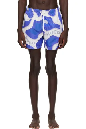 HUGO BOSS Blue & White Printed Swim Shorts