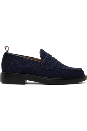 Thom Browne Navy Tweed Penny Loafers