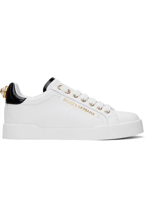 Dolce & Gabbana White Nappa Calfskin Portofino Lettering Sneakers