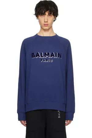 Balmain Blue Metallic Flocked Sweatshirt