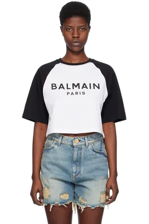 Balmain White & Black Raglan Sleeve T-Shirt
