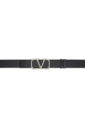 VALENTINO GARAVANI Black & Navy VLogo Signature Reversible Belt