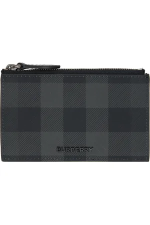 Burberry Black & Gray Check Card Holder