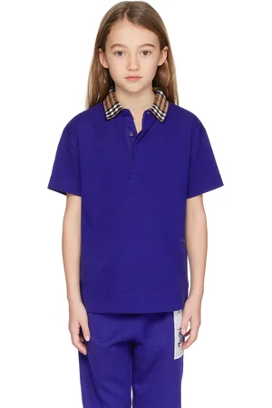 Burberry Kids Blue Check Collar Polo