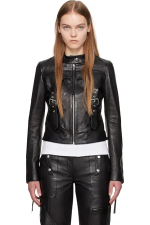 BLUMARINE Black Guêpière Leather Biker Jacket