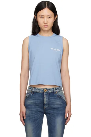 Balmain Blue Flocked Tank Top