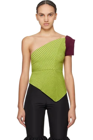 Paula Canovas Del Vas Green Asymmetric Diamond Tank Top