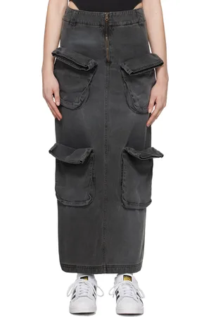 OPEN YY Black Cargo Denim Maxi Skirt