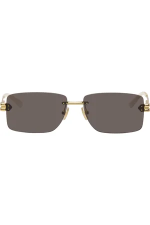 Bottega Veneta Gold Rectangular Metal Sunglasses