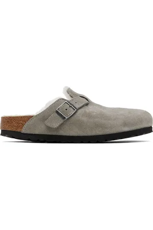 Birkenstock Gray Narrow Boston Shearling Loafers
