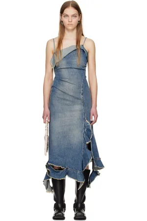 Acne Studios Blue Ruffle Denim Midi Dress