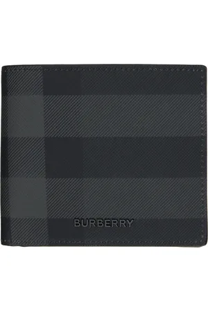 Burberry Black & Gray Check Bifold Coin Wallet
