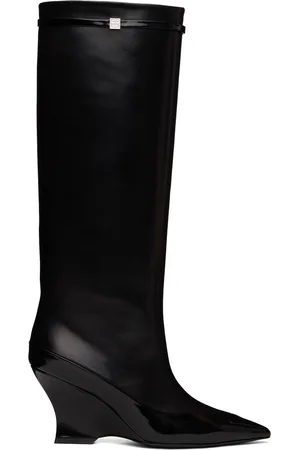 Shark Lock wide-fit leather knee-high boots in black - Givenchy