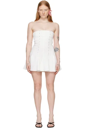 Ichia Mini Dress - Corset Shirt Dress in White