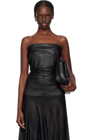 Rick Owens Black Bustier Leather Tank Top