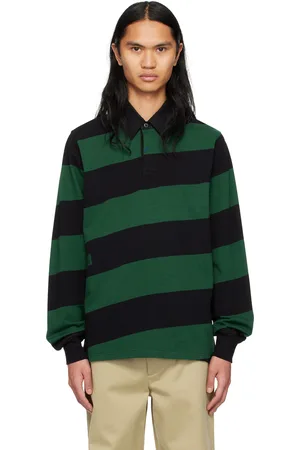 Burberry Black & Green Striped Long Sleeve Polo