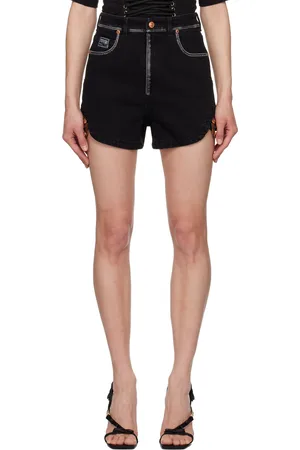 VERSACE Black Baroque Buckle Denim Shorts