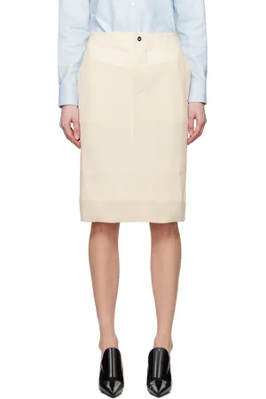 Bottega Veneta Off-White Ribbed Midi Skirt