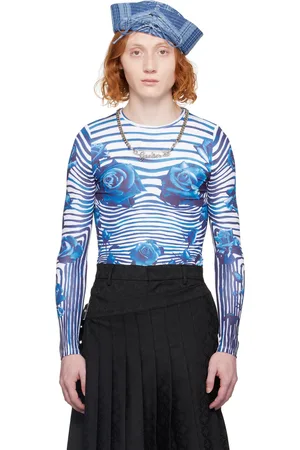 Jean Paul Gaultier White & Navy Floral Long Sleeve T-Shirt