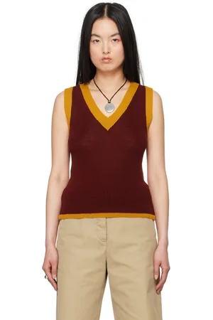 DRIES VAN NOTEN Burgundy V-Neck Sweater